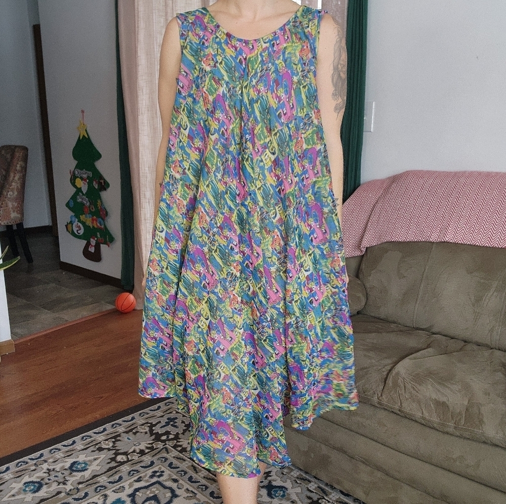 Ana & Rose Colorful Abstract Graphic Free Size Midi Dress